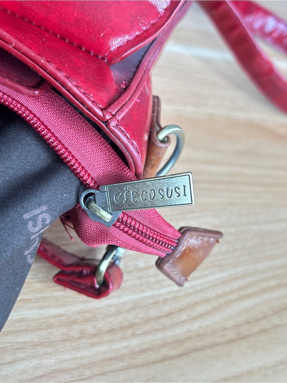 Red and Brown Purse Ecosusi Bag Faux Leather Rectangle Satchel with Buckles - Picture 10 of 16